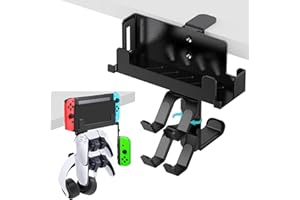 QUUREN 4 in 1 Under Desk Clamp Holder for Nintendo Switch/Switch OLED with 360° Rotatable Headset Hanger Controller Holder St