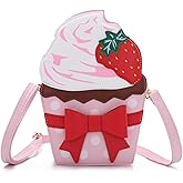 KUANG! Ice Cream Shaped Shoulder Bag for Women with Bow Decoration Novelty Purse Crossbody Bag Strawberry Handbag for Girls