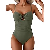 Eomenie One Piece Swimsuit for Women Tummy Control Ruched Bathing Suit Cutout U Wire Swim Suits