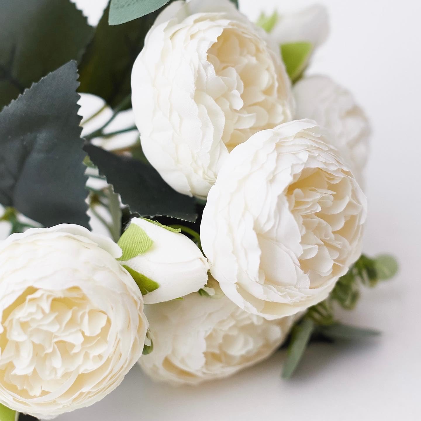 The Baked Studio - Silk Peony and Tea Rose Artificial Bouquet 9 Heads Realistic Fake Plant for DIY Craft Cake Living Room Home Wedding Decoration (MILK WHITE) — image 1