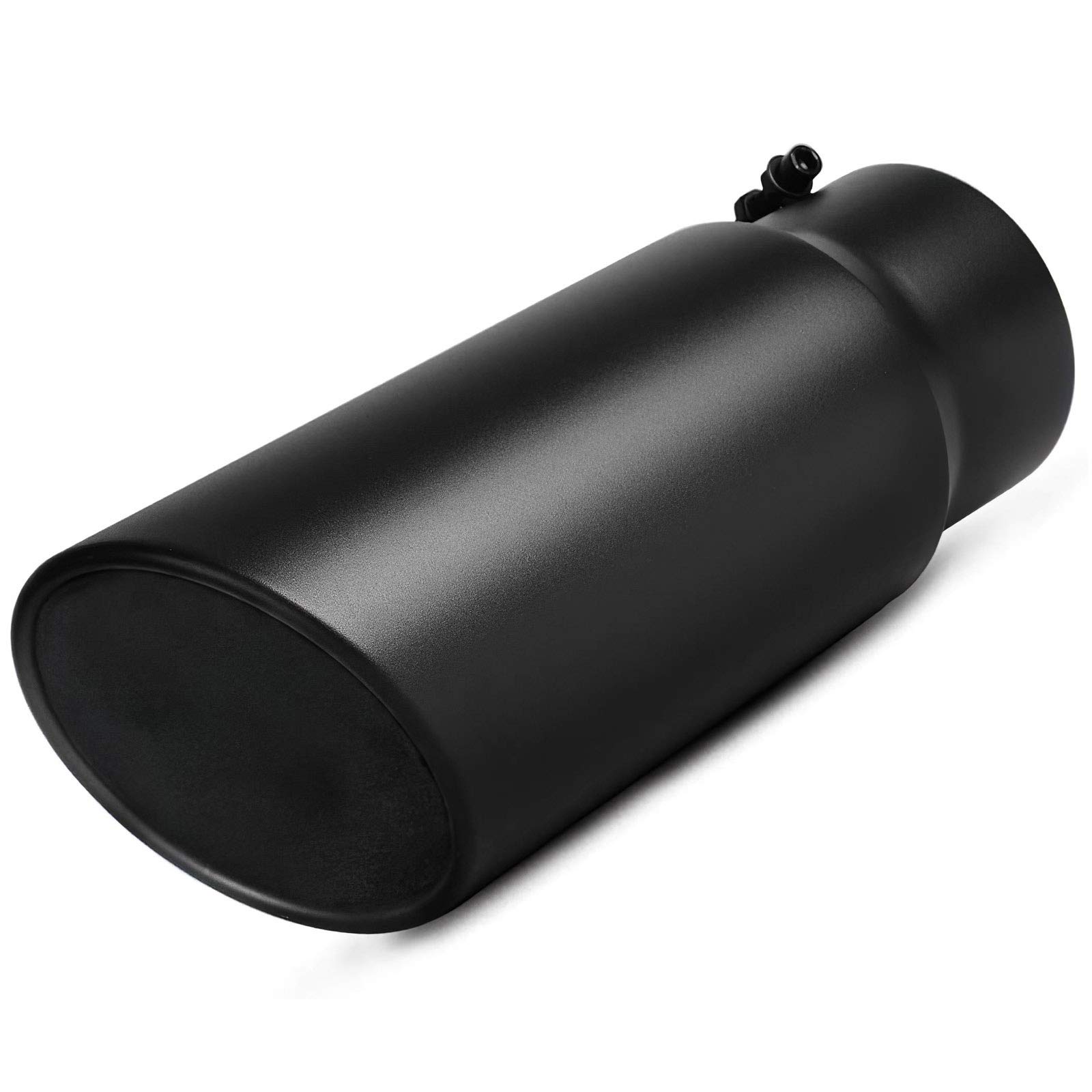 AUTOSAVER88 5 Inch Inlet Exhaust Tip, 5" Inlet 6" Outlet 15" Long Stainless Steel Exhaust Tail Pipe Tip, 5" to 6" Universal Rolled Edge Diesel Exhaust Tailpipe Tip, Black Powder Coated, Bolt On Image