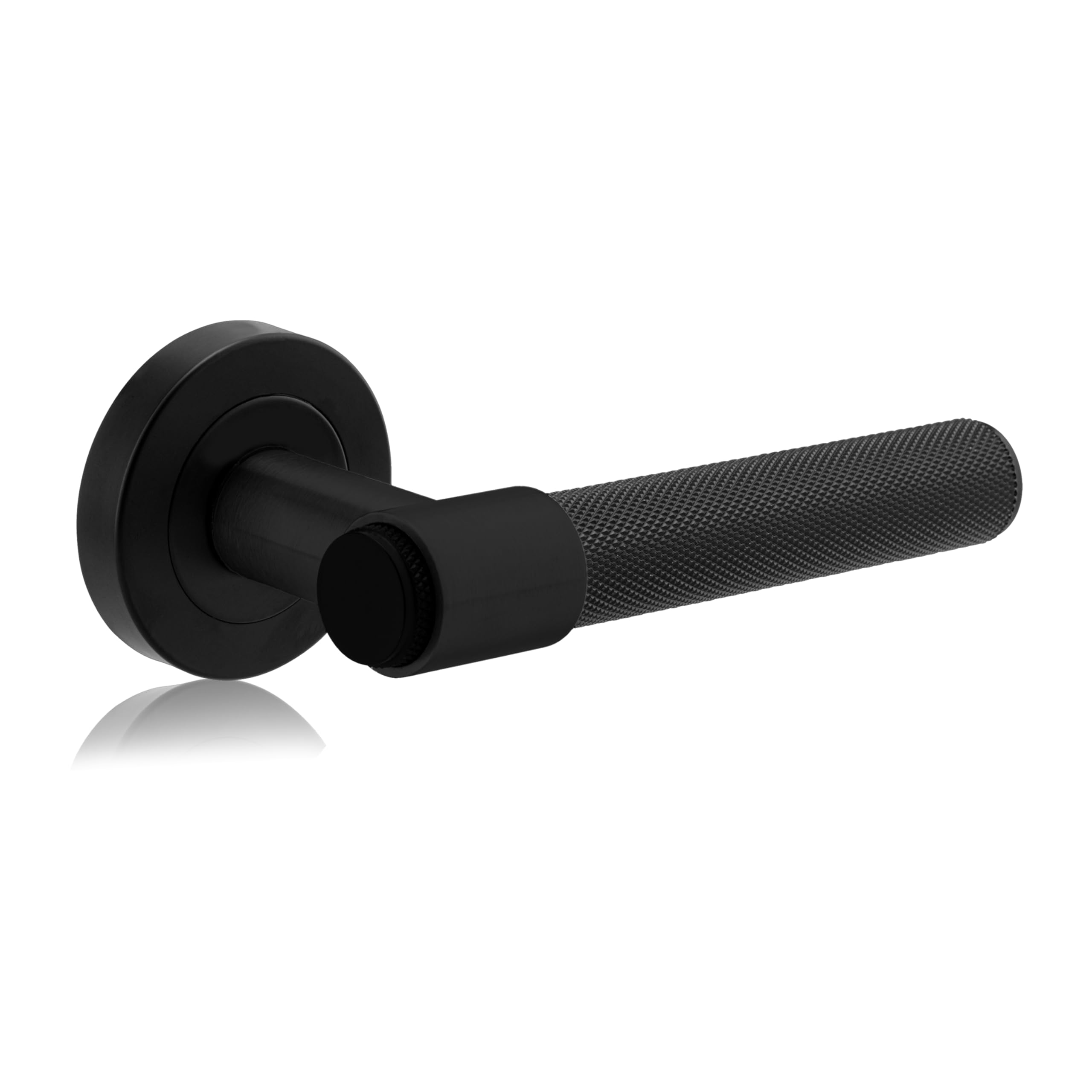 XFORT Onyx Collection, Lever On Rose Knurled Door Handles, Matt Black for Internal Wooden Doors