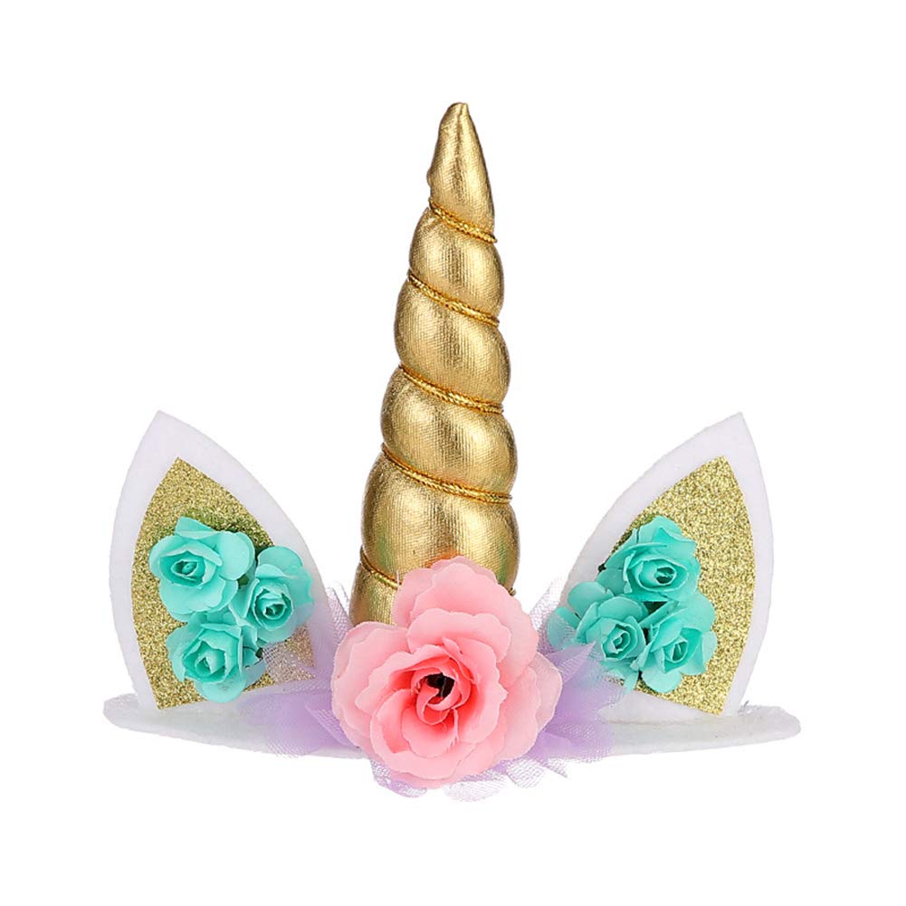 Accessoires De Decoration Ustensiles A Patisserie Napravi Rs Unicorn Forme De Gateau A La Main Decoration De Gateau Avec Oreilles Licorne Corne Et Des Fleurs Pour Party