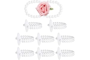 BLMHTWO 8PCS Elastic Pearl Corsage Bracelet, Stretch Wrist Corsage Band Pearl Wedding Wristlet Band DIY Wrist Corsage Bracelet Decor for Wedding Party Bride Bridesmaid Prom Flower