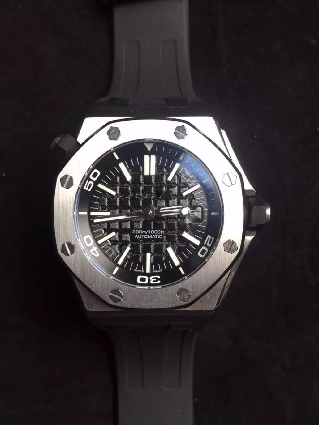 Luxury Brand Stainless Steel Silver Color Black dial Automatic Movement Rubber Strap Diver's Oak Watch Watches
