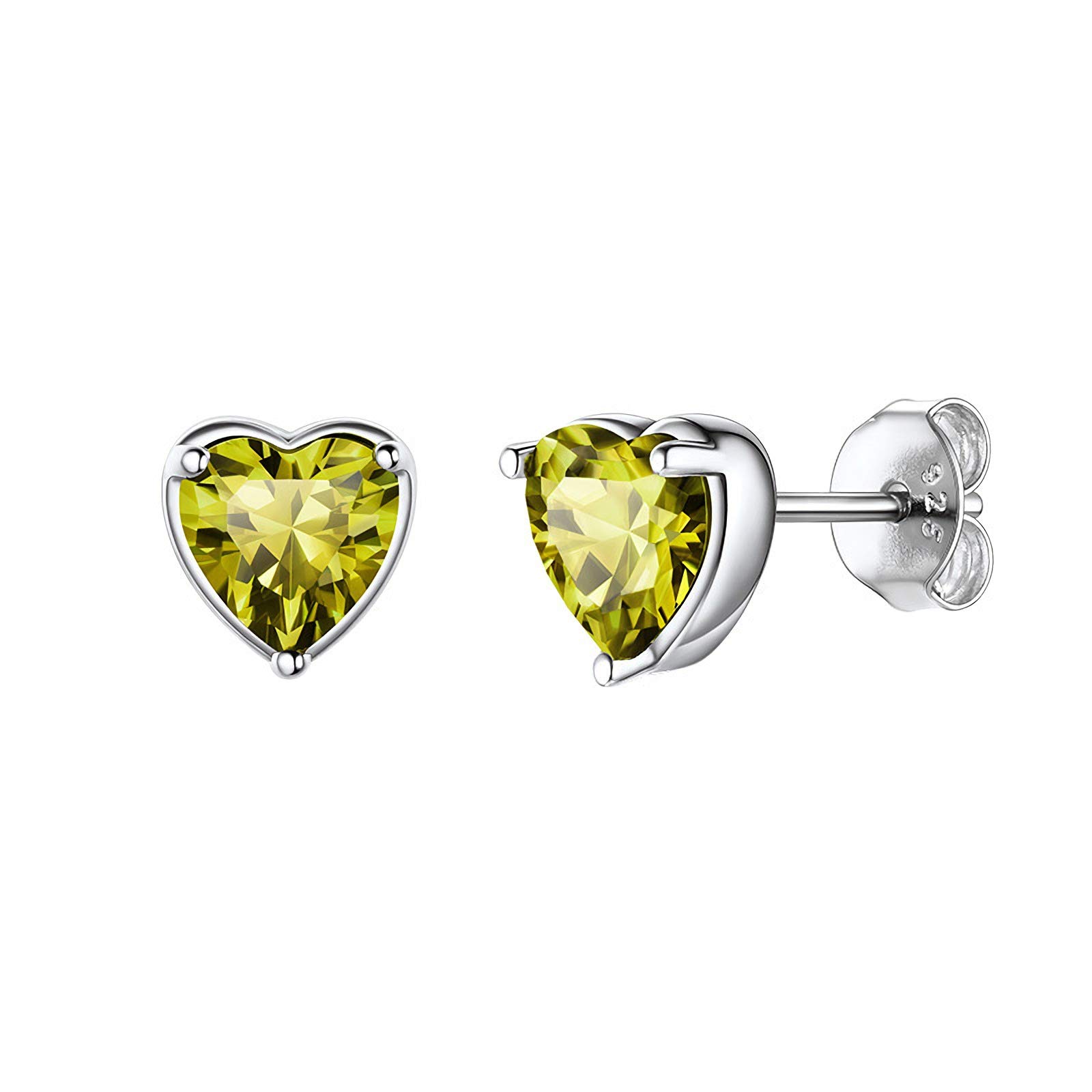 925 Sterling Silver Stud Earrings for Women, August Birthstone Heart Stud Earrings for Girls, 7mm Small Sleeper Cartilage Tragus Studs for Wife Girlfriend