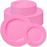 Prestee 50-pc Pink Plastic Plates - 25 Plastic Dinner Plate (10") + 25 Salad Small Plate (7") - Disposable Plate, Tea Party, Pink Party, Easter, Baby Shower Plates