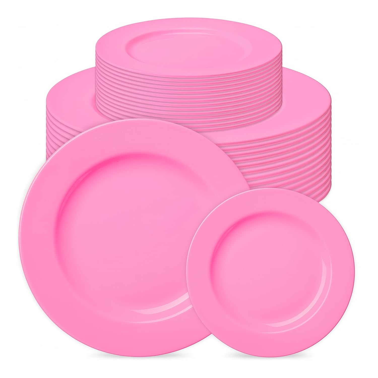Photo 1 of Prestee 50-pc Pink Plastic Plates - 25 Plastic Dinner Plate (10") + 25 Salad Small Plate (7") - Disposable Plate, Tea Party, Pink Party, Easter, Baby Shower Plates