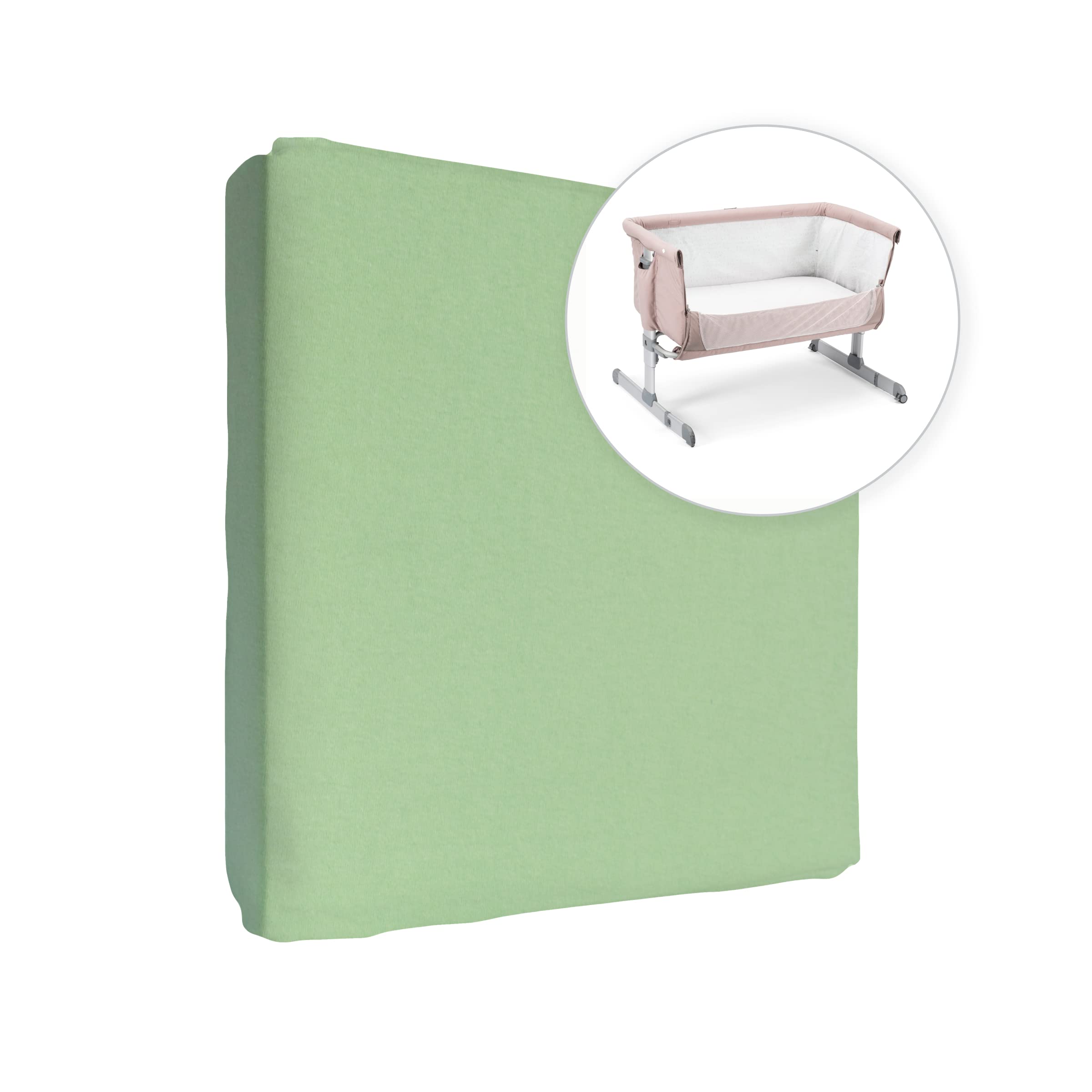 Jersey 100% Cotton Fitted Sheet for 90 x 55 cm Baby Bedside Crib Mattress (Green)