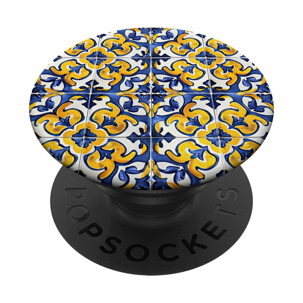 Portugese Tile Traditional Terracota Floral Pattern PopSockets Adhesive PopGrip