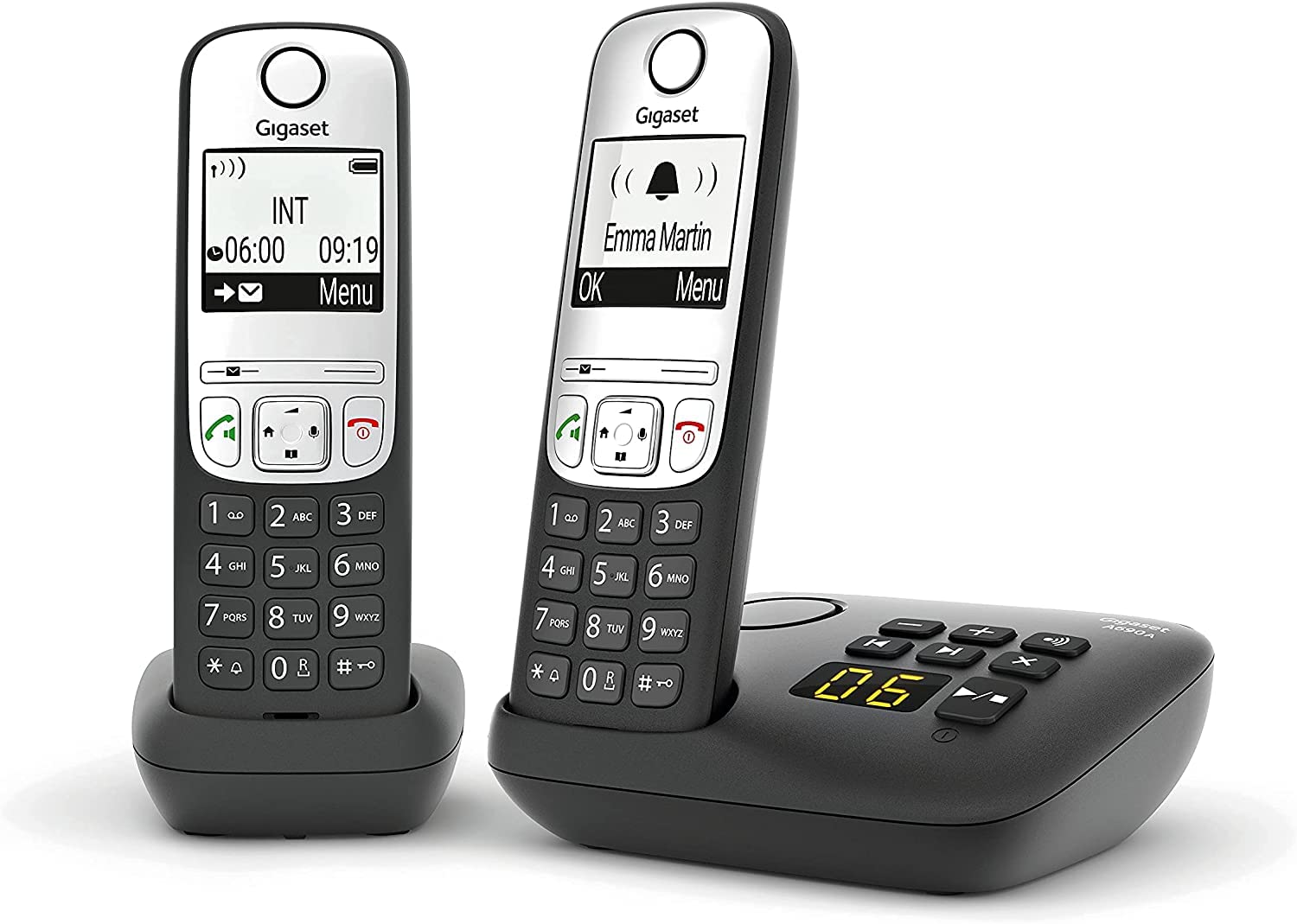 Gigaset A690A Easy to use Cordless DECT Home Telephone with Answering Machine, Speakerphone,Nuisance call block, home office. Single Handset, Silver/Black (Duo)