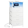 Fixwal Tall Nightstand with Charging Station, Night Stand with U-S-B Ports and Outlets, 4 Fabric Storage Drawers with PU Finish, Small Dresser Bed Side Table, White
