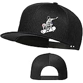 Snapback Hats for Men Flat Bill Brim Hats for Women Fitted Hat Skull Hats Cool Adults Baseball Cap Black Rock N Roll Caps