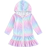 Motlapol Toddler Girl Swim Cover Up Long Sleeve Floral Zipper Hooded Swimsuit Little Kids Towel Beach Dress Bathing Suit