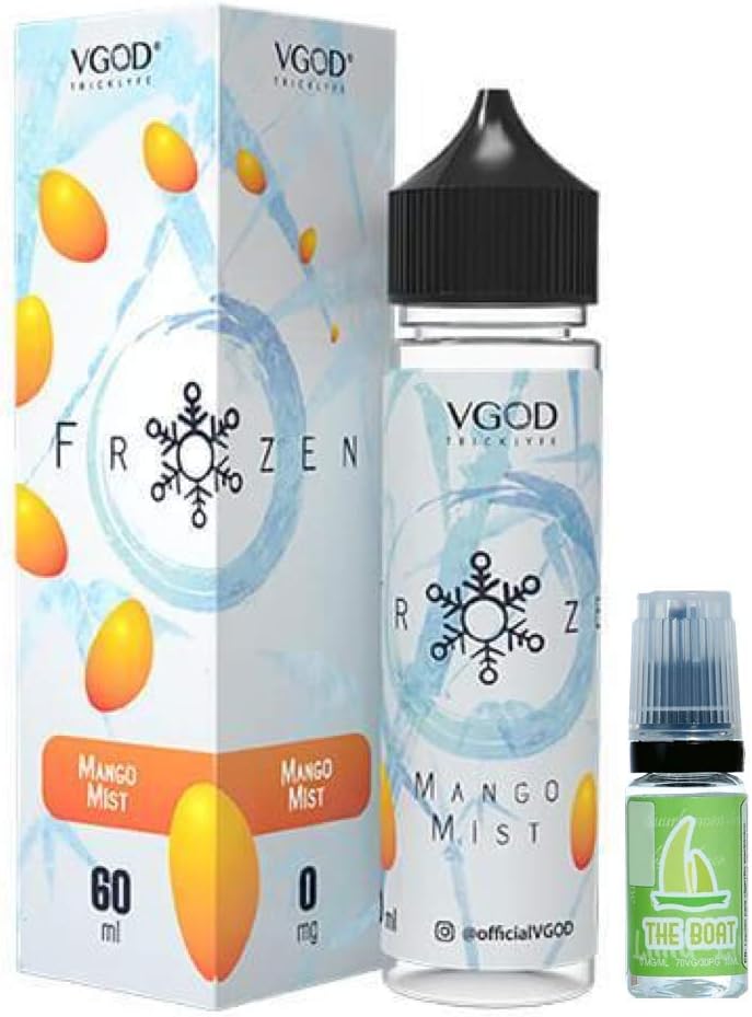 E Liquid E Juice VGOD Mango Mist 50ml – 70 vg 30 pg - shortfill – No Nicotine + E Liquid The Boat 10ml Lemon and Lime – No Nicotine.
