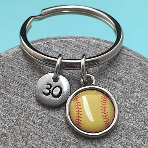 Softball keychain, softball charm, sports keychain, personalized keychain, initial