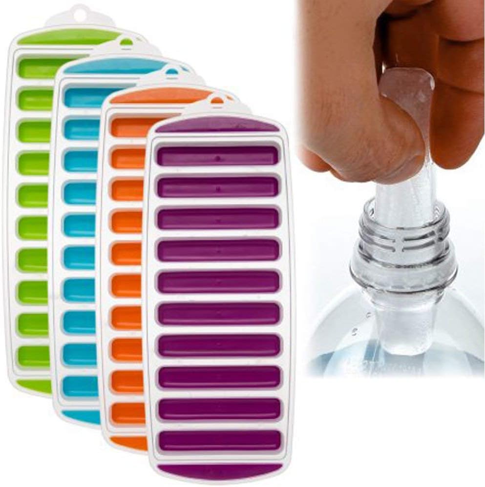 Instakart Multipurpose Universal Slim Narrow Long Cylinder Ice Sticks Cube Maker Tray Mold with Easy Push Pop Up Perfect for Water Bottle 10 Cavity (Pack of 2, Random Color)