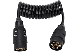 12V 24V Trailer Spring Wire 2M 7 Core Spring Towing Coiled Wire with Extension Trailer Cord for Commercial Vehicles Campers, 