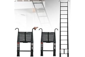 QIMU Telescoping Ladder 12.5FT Aluminum Telescoping Ladder with 2 Detachable Hooks, Portable Extension Ladder, Non-Slip Telescope Lightweight Ladder RV Collapsible Ladder for Home, 330Lb Capacity, EN131