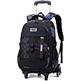 ETAISHOW Camo Rolling Backpack for Boys Kids Backpack with 6 Wheels Wheeled School Bag Trolley Bookbag Black Blue
