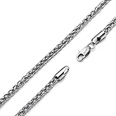 AmyRT Jewelry 3mm Titanium Stainless Steel Womens & Mens Silver Wheat Chain Necklace 16 to 30 in