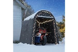 ADVANCE OUTDOOR 6x8 ft Storage Shed Shelter Steel Metal Round Peak Roof Portable Garage Carport for Motorcycle, Boat, or Garden Tools with 2 Roll up Doors & Vents,Dark Gray