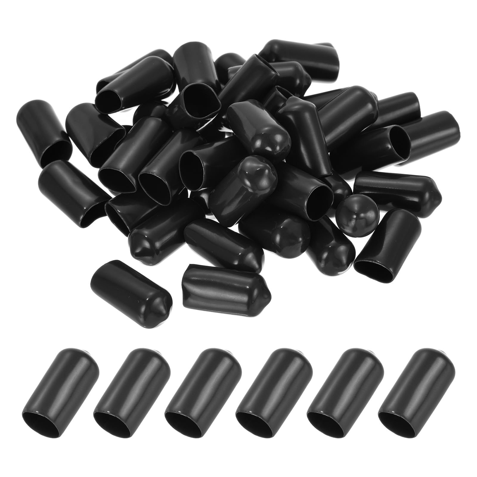 PATIKIL 11MM Vinyl Rubber End Caps, 50 Pack Flexible Bolt Screw Covers Caps Round Thread Protector Caps for Metal Tubing Rod Bolts, Black