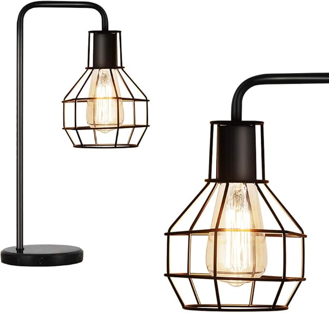 Amazon.com: Table Lamp Metal Cage Bedside Nightstand Desk Lamp Industrial Light with Marble Base ...