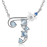 VIKI LYNN Initial Necklace for Women 925 Sterling Silver Initial A to Z Letter Pendant Necklace with Blue Flower Cubic Zirconia Birthday Engagement Gift for Women,Mom, Couple