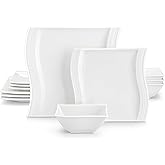 MALACASA Plates and Bowls Sets, 12-Piece Ivory White Square Dinnerware Sets for 4, Porcelain Dishes Set with Dinner Plates, D