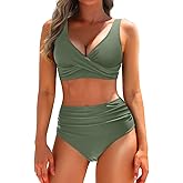 Yonique Women's Two Piece High Waisted Bikini Set Tummy Control Swimsuit Full Coverage Bathing Suit