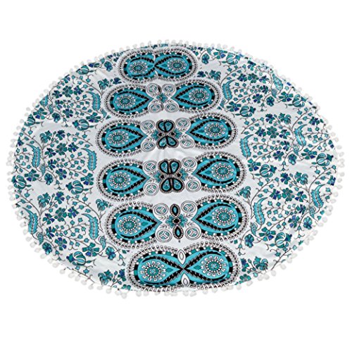 KMG Kimloog Round Pillow Cover, Decorative Mandala Pillow Sham, Indian Bohemian Ottoman Poufs, Outdoor Cushion Cover, Pom Pom (H)