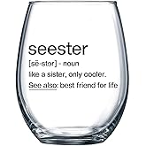 Gelid Sister Birthday Gifts Idea - Seester Definition Present for Her - Funny Best Friend Bestie from Brother - Friendship Soul Gifts for Women - Big Sister Sorority Gift - 15 oz Wine Glass