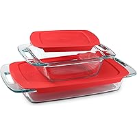 Pyrex Easy Grab 2-Pack Glass Baking Dish Set (2QT, 3QT) with Snug Fit Locking BPA-Free Lids, Rectangular Bakeware Set, Dishwa
