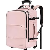 Taygeer Rolling Backpack for women, 17 inch Travel Laptop Backpack with Wheels & Shoe Pouch, Large Wheeled Back Pack Carry on Luggage, Overnight College Work Suitcase Bag Roller Mochila Adult, Pink