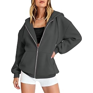 Zip Up Hoodies for Women Oversized Long Sleeve Fleece Jacket Sweatshirts | Hooded Zip Jacket with Pockets, Light Weight Loose