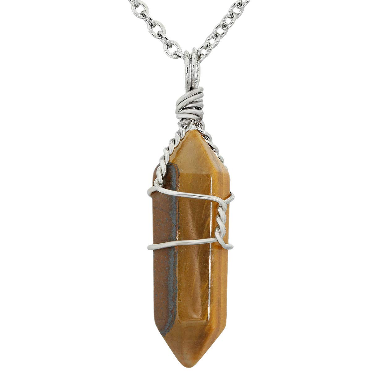 KYEYGWO Pack of 2 Crystal Points Stone Pendants Necklace for Women and Men, Tiger's Eye Stone Crystals Pendants with Chain 19"