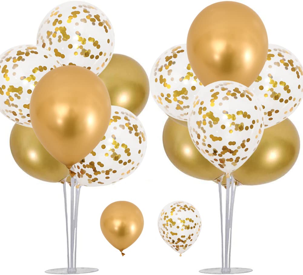 OTMVicor 2 Set Balloon Stand Kit with Metallic Gold Balloons, Confetti for Mother's Day