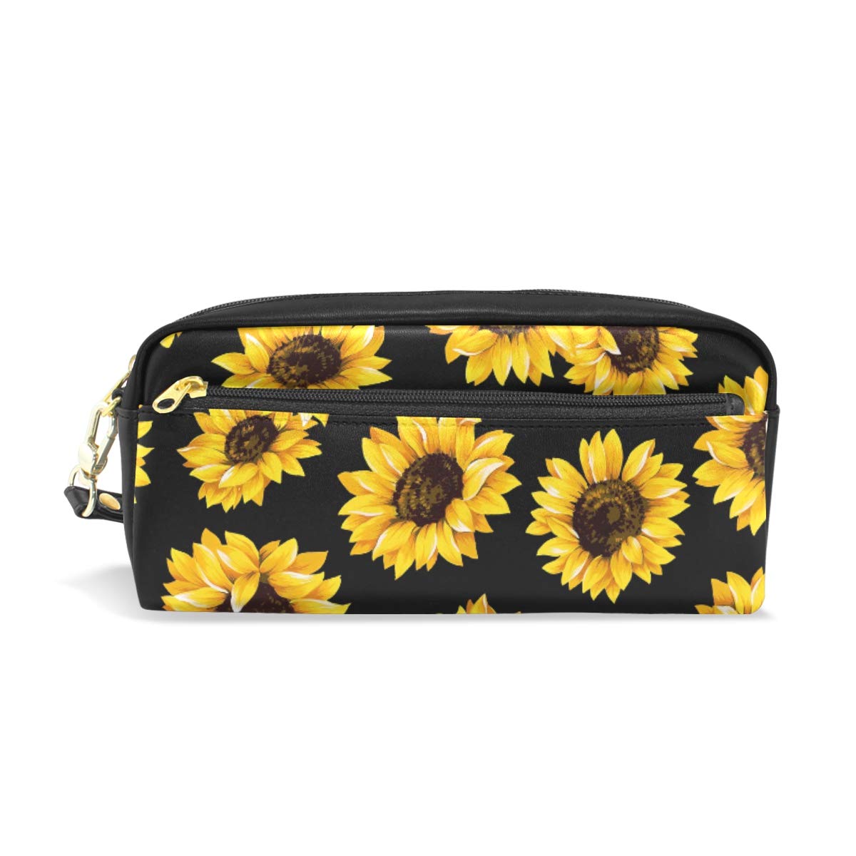 Pencil Cases with Compartments Sunflower Pencil Case Leather Make Up Bags Durable Large Capacity Stationery Pouch Bag for Kids Adults