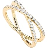 PAVOI 14K Gold Plated X Ring Simulated Diamond CZ Criss Cross Ring for Women