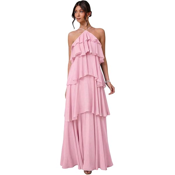 long halter chiffon dress Lady Black Tie - Brigid Gown - Shimmer Chiffon Halter Dress main image 0