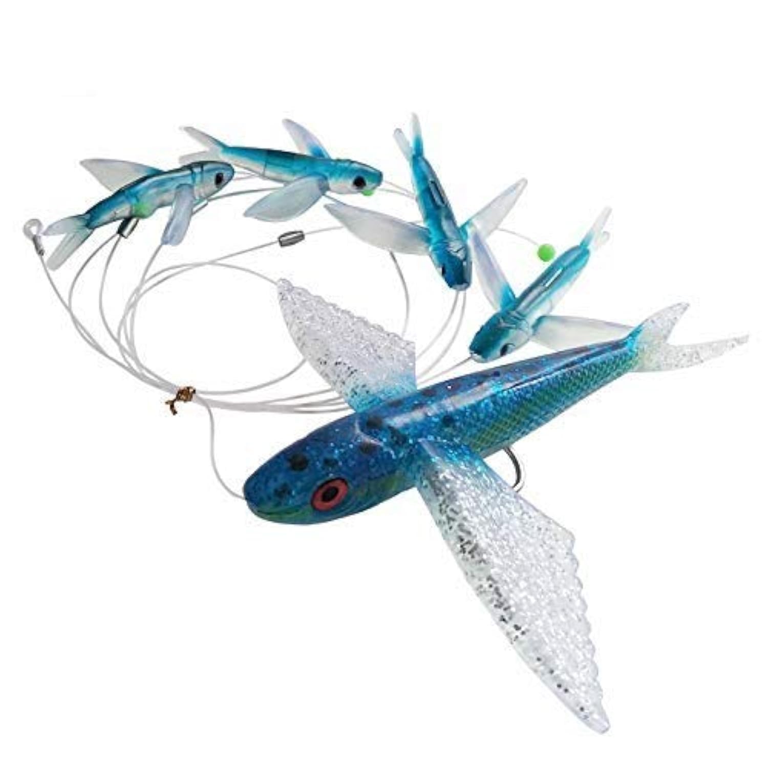 OCEAN CAT Flying Fish Fishing Trolling Lures Baits with Rigged Hook 9/0 for Marlin Tuna Mahi Dolphin Durado Wahoo Big Game Saltwater Fishing Tackle (Blue&Spot)