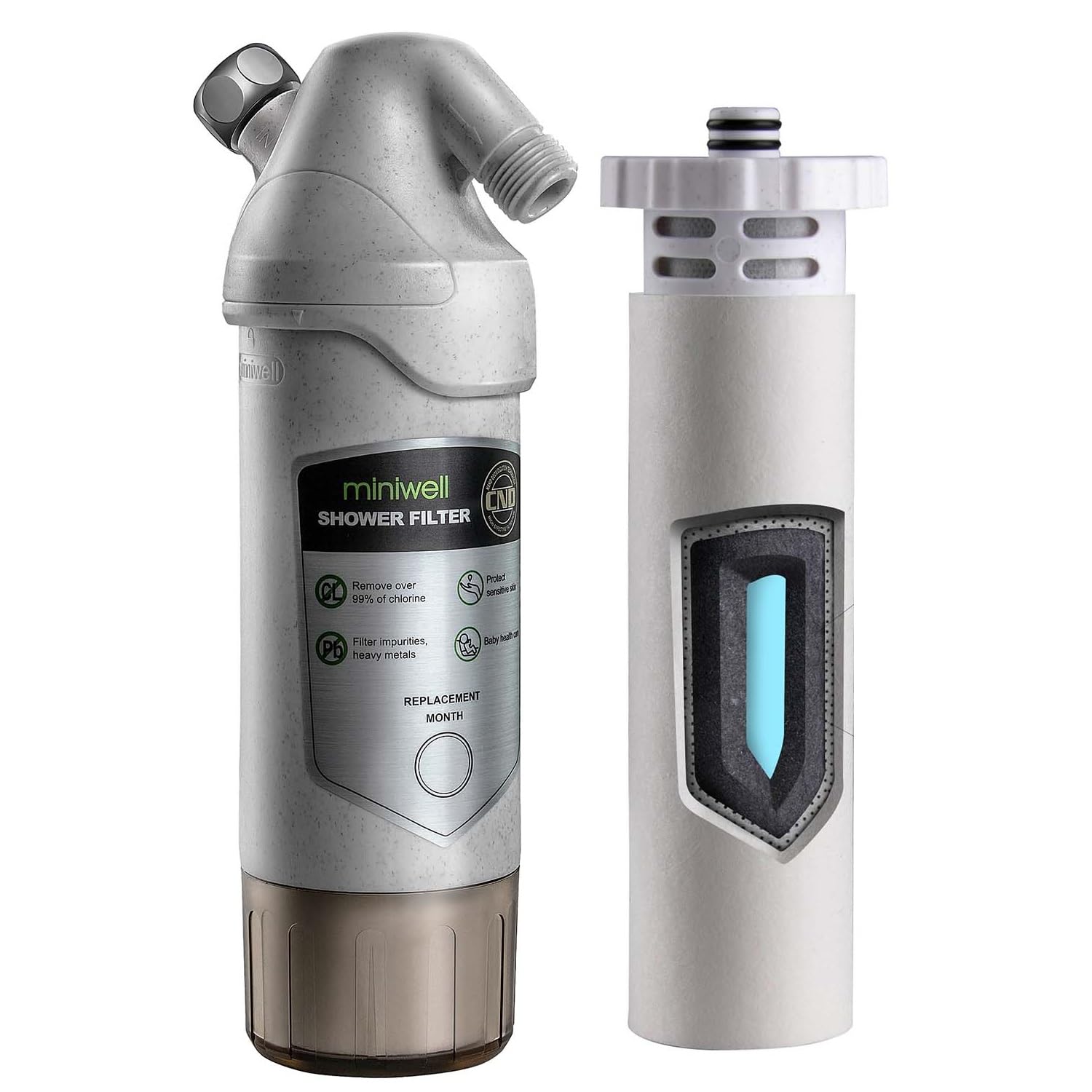 Miniwell L720-Plus Shower Water Filter System-High output Purifier- Activated carbon for Healthy Skin,Smooth Hair,Hard Water-For Existing Head -Remove Chlorine, Heavy metals & Sediments impurties