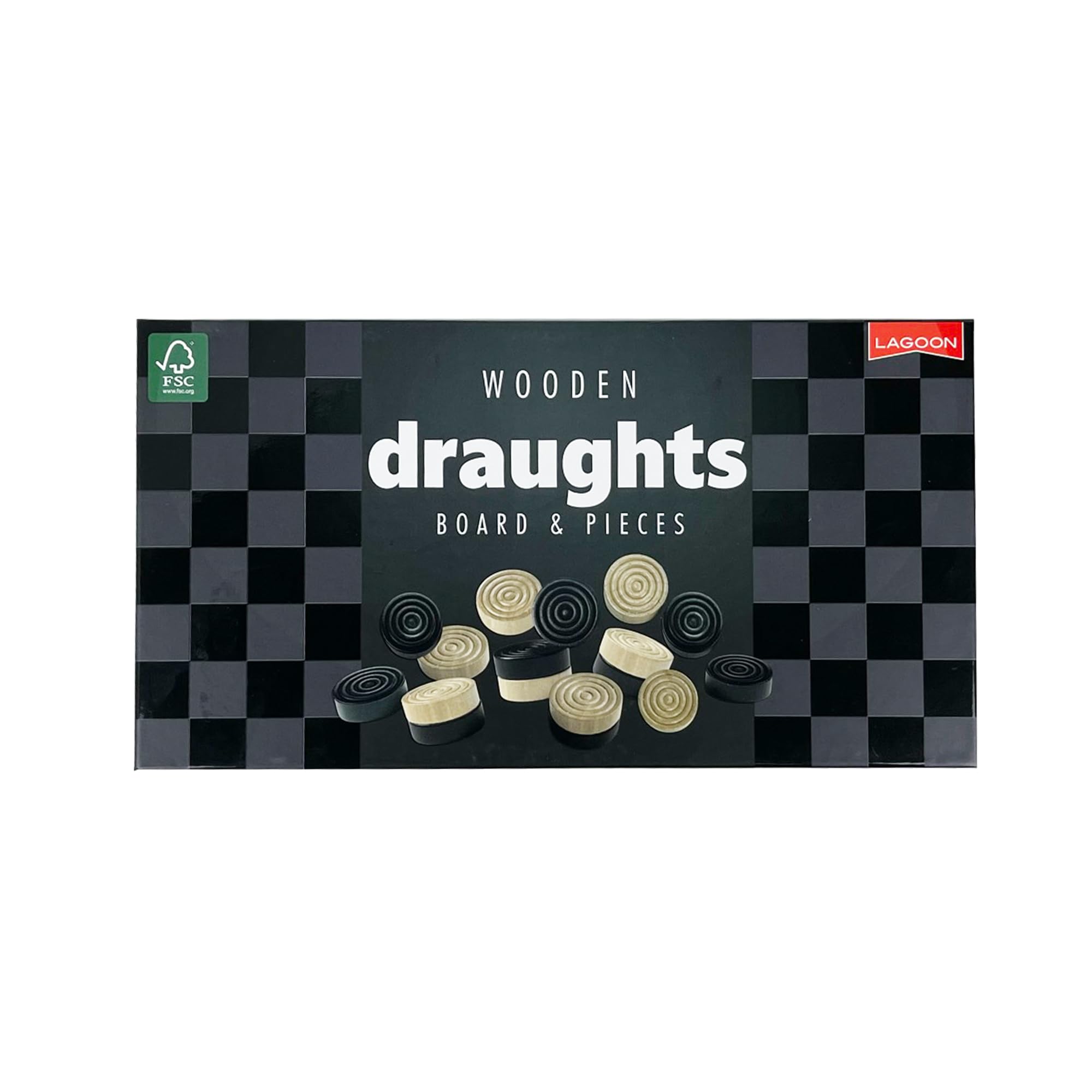 Lagoon Draughts Wooden Board Game, Brown and Monochrome