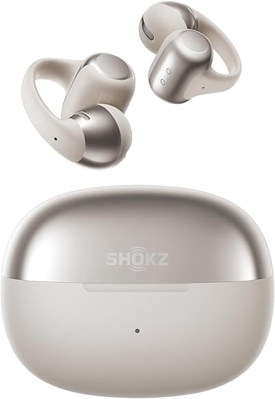SHOKZ OpenDots ONE Open Ear Kopfhörer, Premium Dolby Audio, Clip On Earbuds mit Mikrofon, Bluetooth 5.4, schnelles Aufladen, 40 Stunden Spielzeit, IP54, Gewicht 6,5g, mit Reinigungstuch, Grau