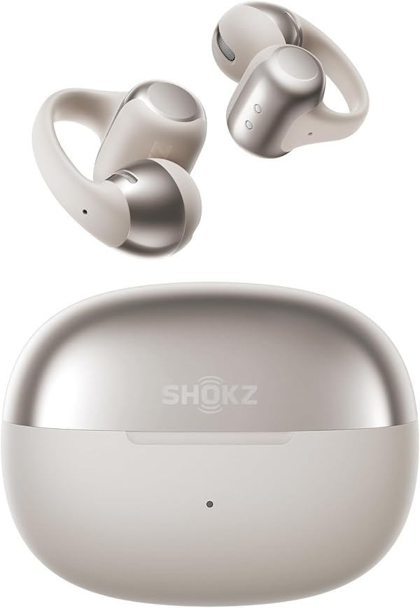 SHOKZ OpenDots ONE Open Ear Kopfhörer, Premium Dolby Audio, Clip On Earbuds mit Mikrofon, Bluetooth 5.4, schnelles Aufladen, 40 Stunden Spielzeit, IP54, Gewicht 6,5g, mit Reinigungstuch, Grau