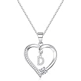 Romavan Valentine's Day Gift - Sterling Silver Initial Heart Pendant Necklace, Elegant Jewelry for Women and Girls, Gift for Girlfriend, Wife, Mother with Birthday Gifts Perfect Present in Gift Box