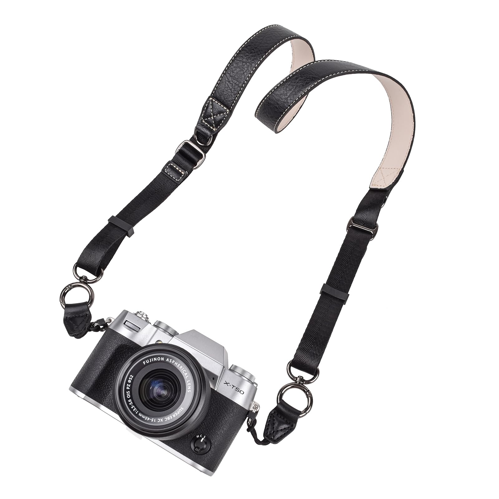 VOVMOEYA Camera Neck Strap,X-T50 body strap PU Shoulder Adjustable Strap for photographers for Fujifilm/for Nikon/for Canon/for Sony/for Minolta/for Panasonic/SLR/DSLR Cameras Litchi Stria-Matte Black