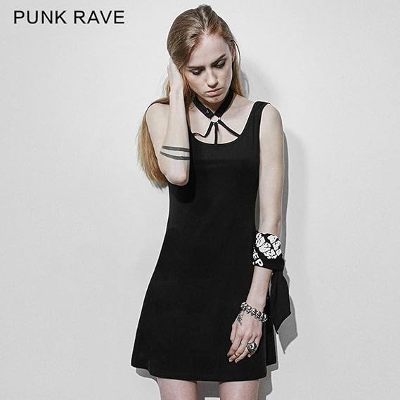 Amazon Punk Rave女性背中の開いたセクシーなドレスパンクカジュアルブラックノースリーブワンピースゴシックロリータファッションクラブパーティーミニドレス ブラック L Xl ワンピース チュニック 通販