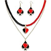 VOGUEKNOCK Halloween Necklace Earrings Set for Women Gothic Crown Queen Heart Choker Necklace Poker Card Dangle Earring Halloween Costume Jewelry Gifts
